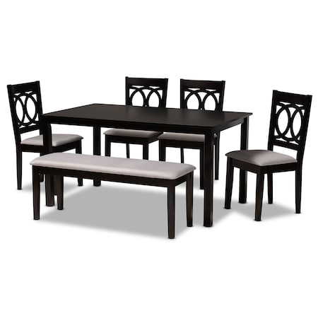 Baxton Studio Bennett Grey Upholstered and Dark Brown Wood 6-Piece Dining Set 172-9400-10915-10519
